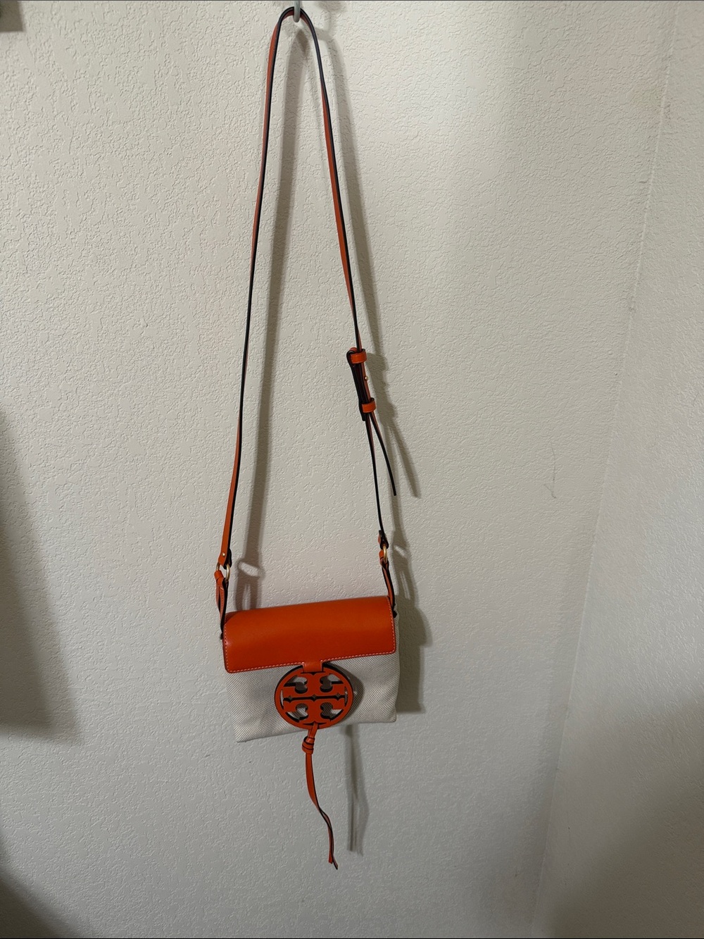 Tory Burch Orange and Cream Small Crossbody with Logo Medallion